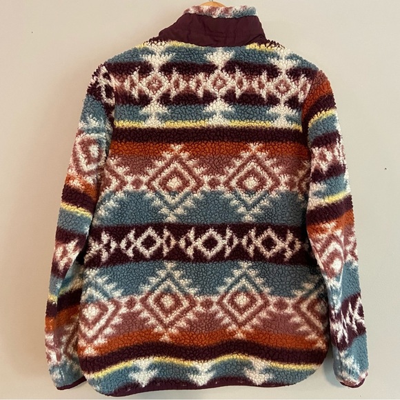 Brown and Blue Cowl Neck Sweater with Geometric Patterns - Picture 7 of 7